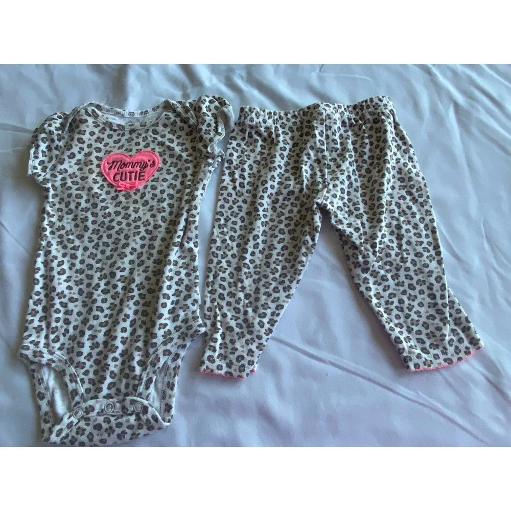 Child of Mine by Carters Baby Girl Leopard Print Bodysuit Pants Set 3-6M Brown
